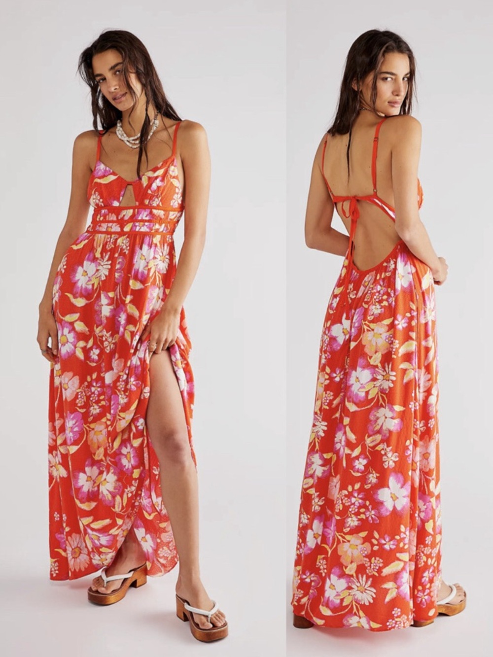 Free People Wisteria vibrant floral Maxi Dress Pop Combo size medium summer